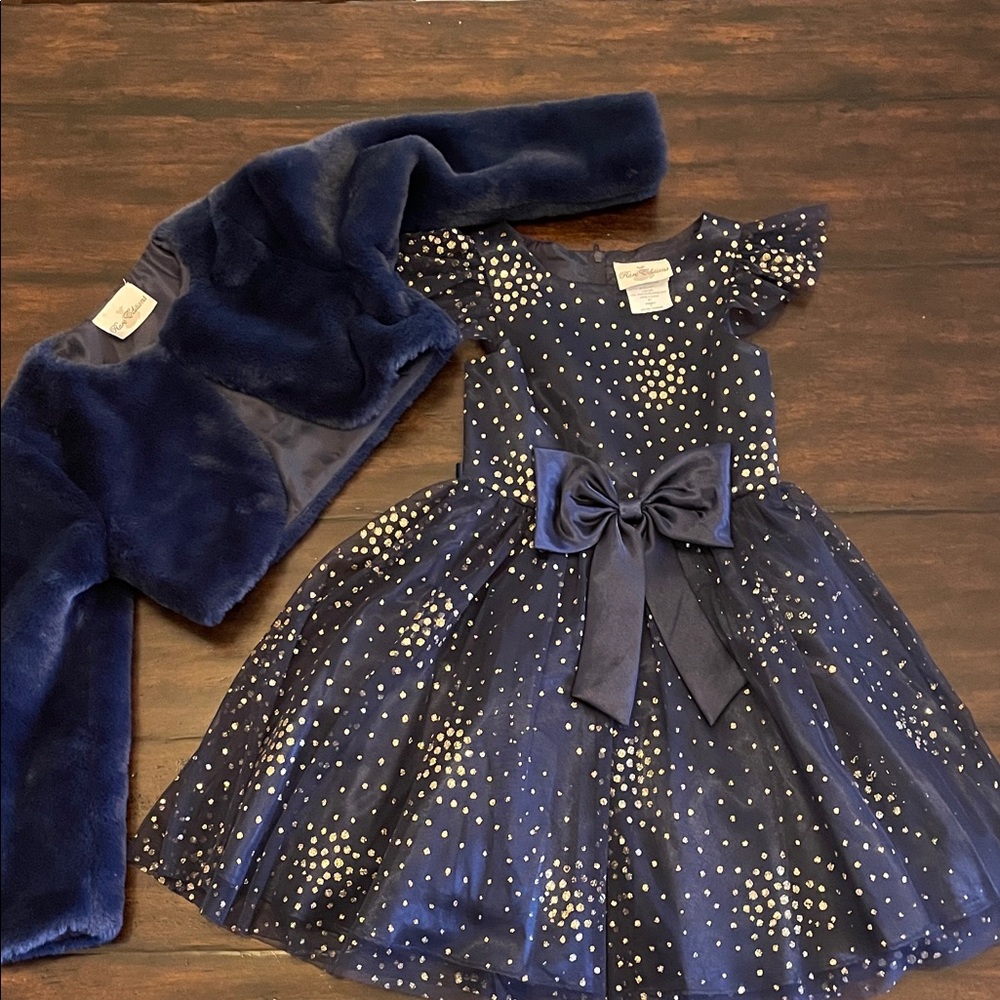 Rare Editions Navy Blue Dress with Silver Accents